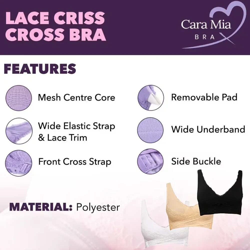 Women's Tan Color Cara Mia Lace Criss Cross Bra in Size 1X